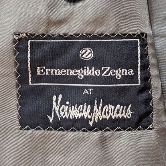 Ermenegildo Zegna x Neiman Marcus Plaid Taupe Wool Three Button Blazer Sz 46 US - Picture 6 of 7